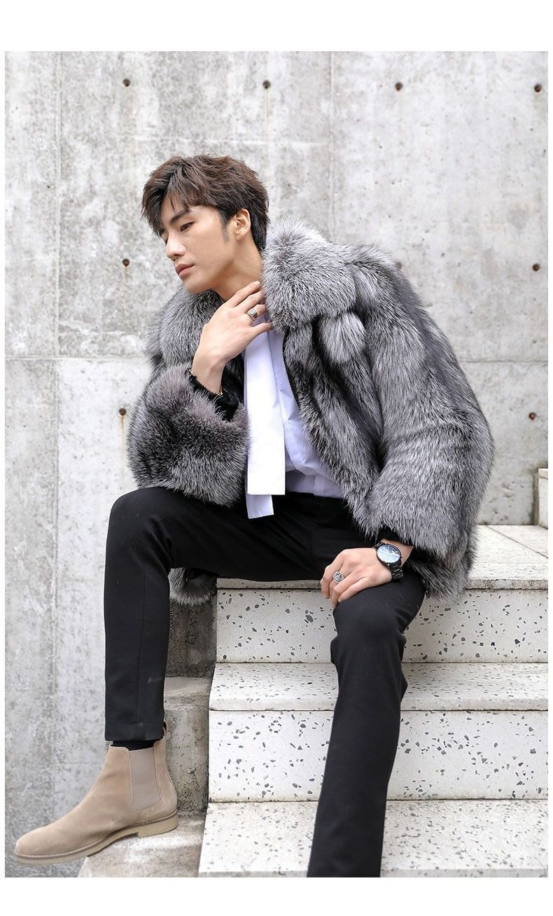 Men's clothing Autumn-winter fur men's coat Fashion casual silver fox fur coat thickened to keep warm_autovado.com