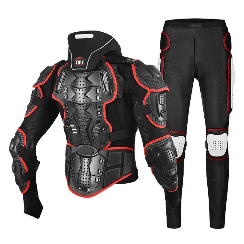 Motorcycle Armor Protection Set - CE Certified Full-Body Safety Gear With Knee/Elbow/Chest/Neck Guards For Men & Women (Black/Red, S-4XL)_autovado.com