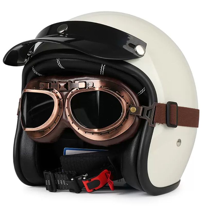 Retro Motorcycle Helmet 3/4 Open Face With Bluetooth & Interchangeable Goggles - ABS Lightweight Safety Helmet For Men & Women_autovado.com