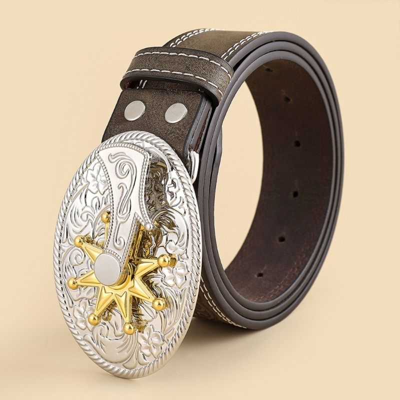 HOT Engraved Flower Buckle Vintage Belt Cowboy Belts For Men Western DXAA_autovado.com