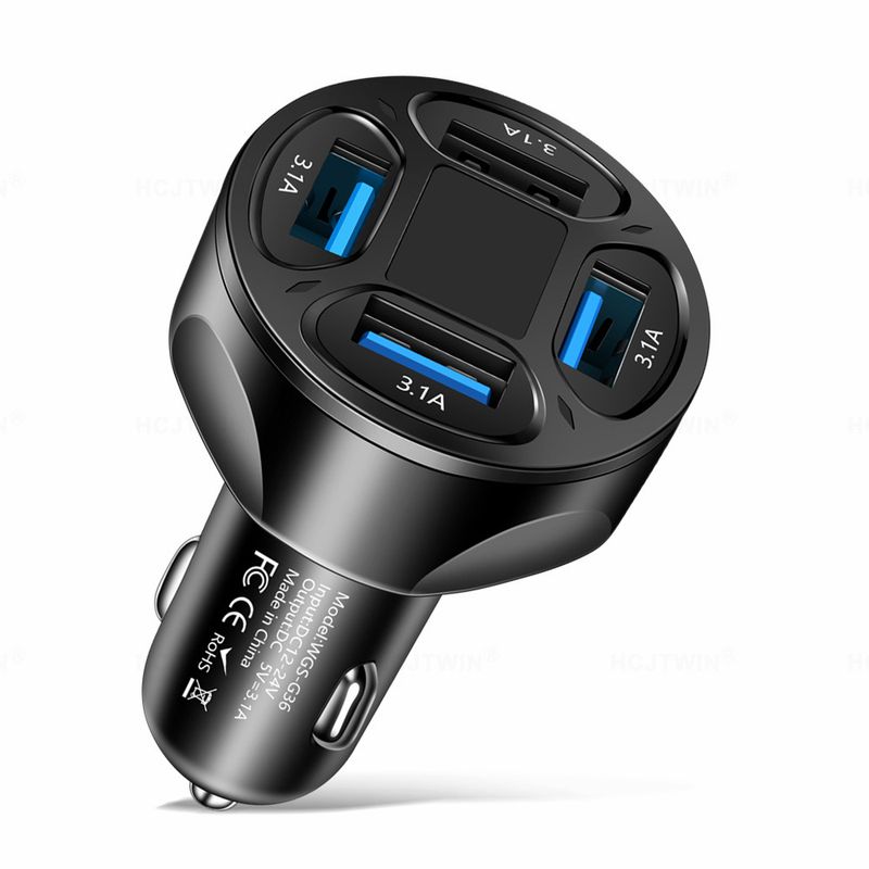 3.1A In Digital Display 4-Port Vehicle Charger With Voltage, One Pull Four Multi Port Car Charging_autovado.com