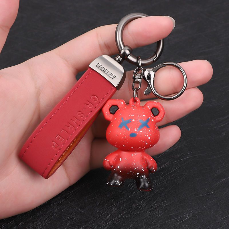 Chameleon Bear Keychain Flip Fur Car Keychain Female Cartoon Bear Creative Couple Exquisite Bag Pendant_autovado.com