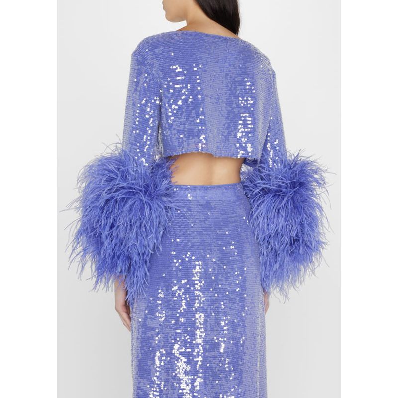 Women's new style solid color feather trim sequin short straight skirt dress_autovado.com