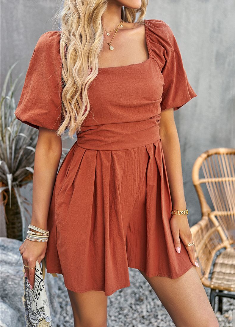 Women's Clothing Solid Color Jumpsuit Collar Jumpsuit Shorts_autovado.com