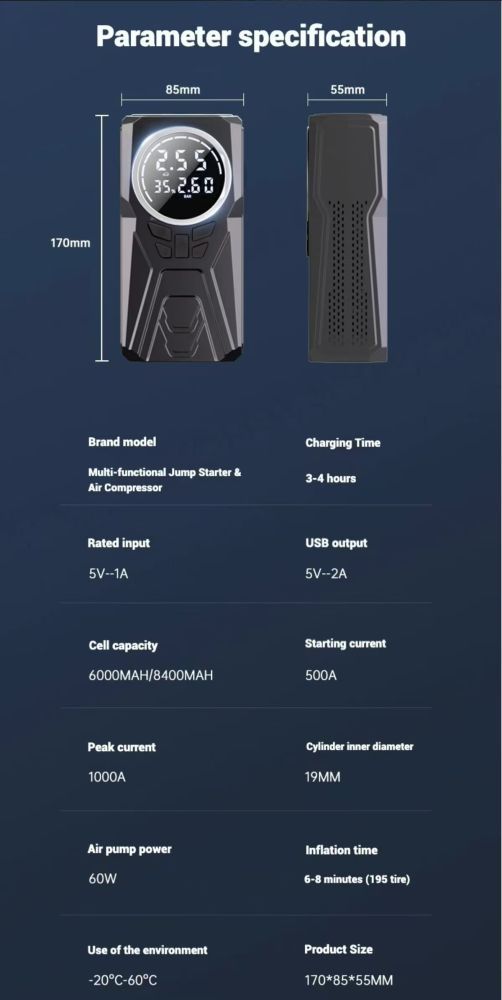 128800mAh 12V Jump Starter Portable Car Air Pump Battery Jumper Power Bank_autovado.com