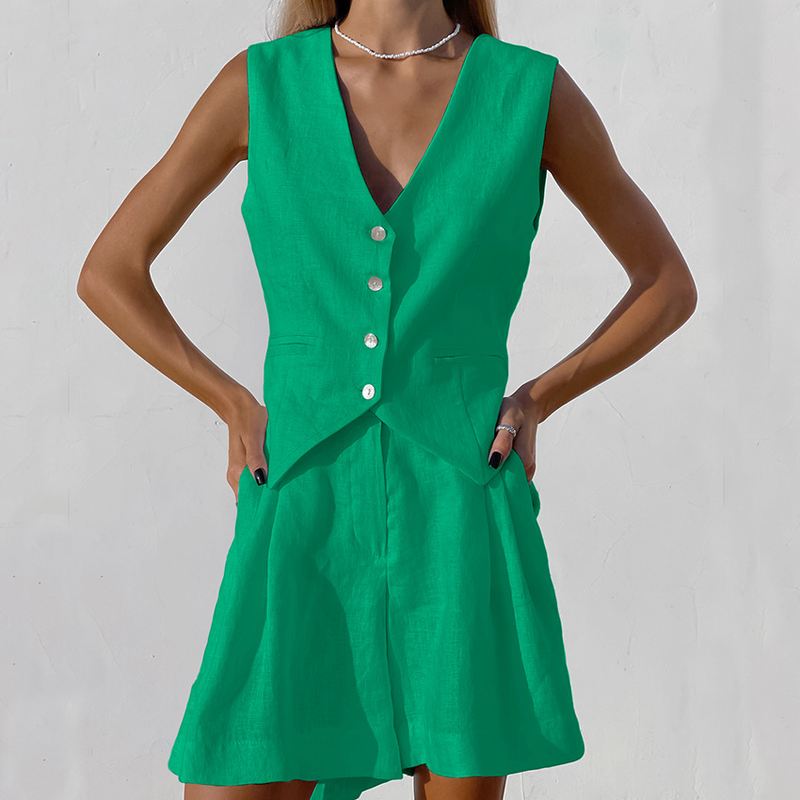 women's summer casual sleeveless vest shorts two-piece set_autovado.com