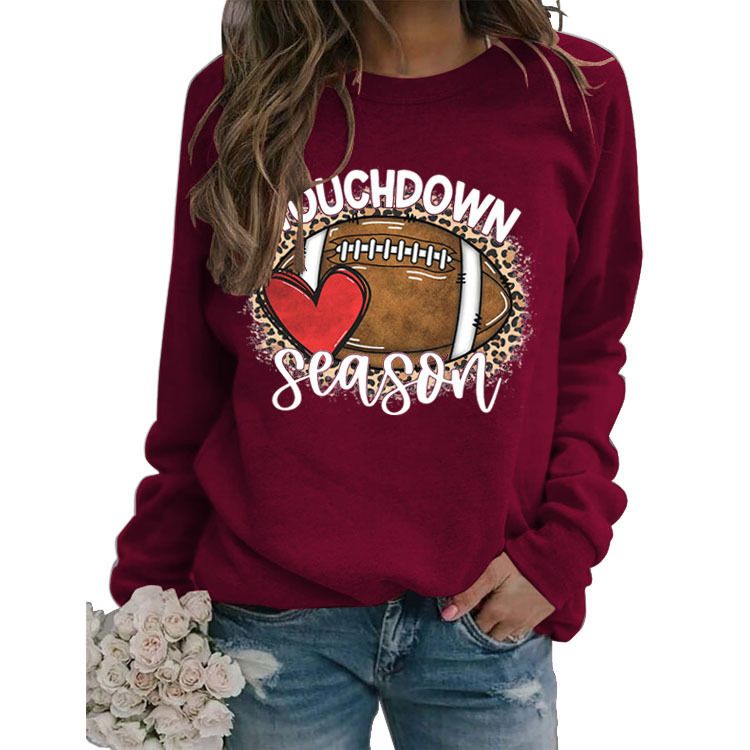 Women's Clothing Site Ready Stock Simple Pullover Crewneck Top T shirt TouchDown Print Loose Sweatshirt_autovado.com