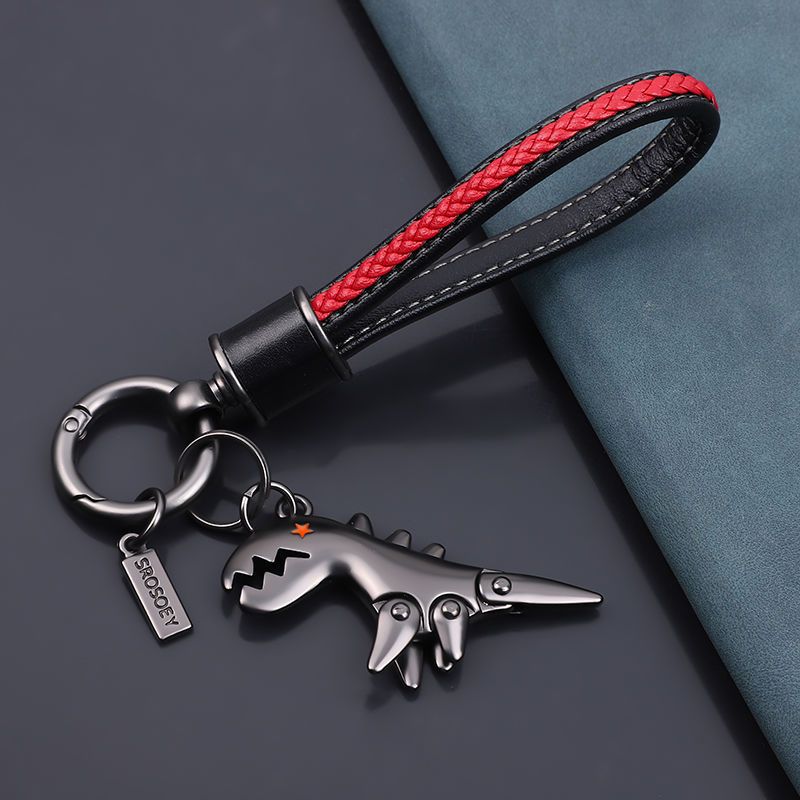 Cow Leather Keychain Internet Celebrity Little Dinosaur Pendant Cute Cartoon Car Key Chain Pendant Creative Gift For Women_autovado.com