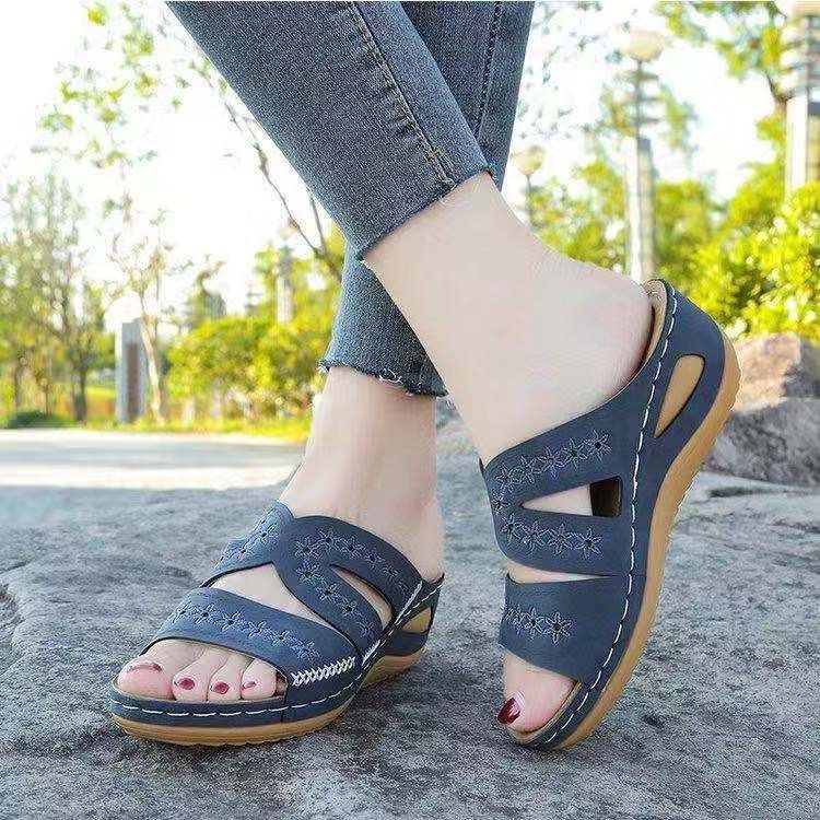 Women's fashion wedge heel platform retro sandals women's shoes plus-size slippers_autovado.com