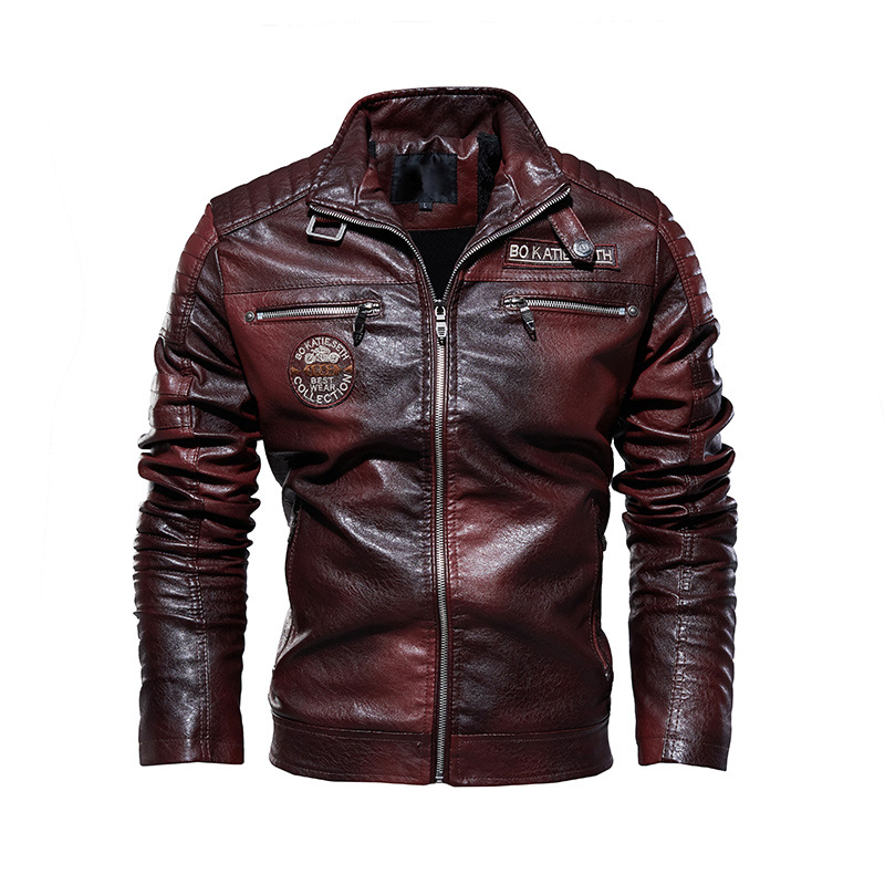 Men's leather jacket pu leather jacket European and American motorcycle clothing fleece leather jacket men_autovado.com