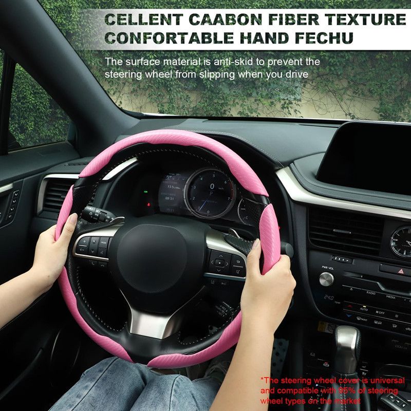 Power Assisted Buckle Ultra-thin Anti Slip Carbon Fiber Patterned Car Suede Steering Wheel Protective Universal Handle_autovado.com