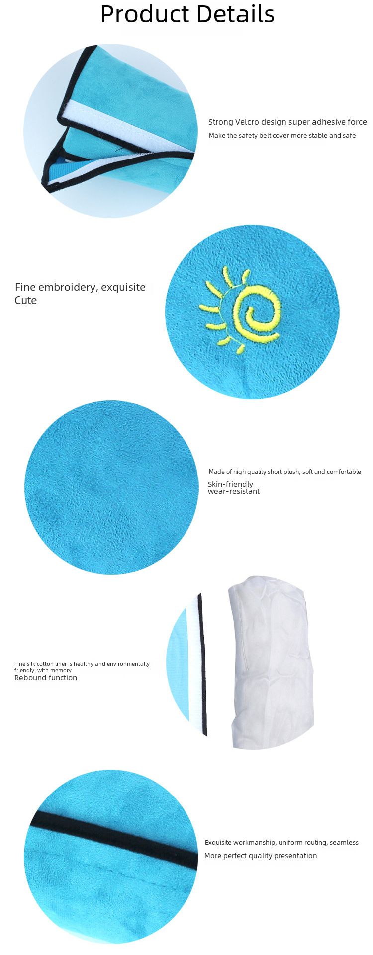 Car seat belt cover with cartoon cute insurance shoulder cover lengthened and thickened plush anti-strangle sleeping pillow_autovado.com