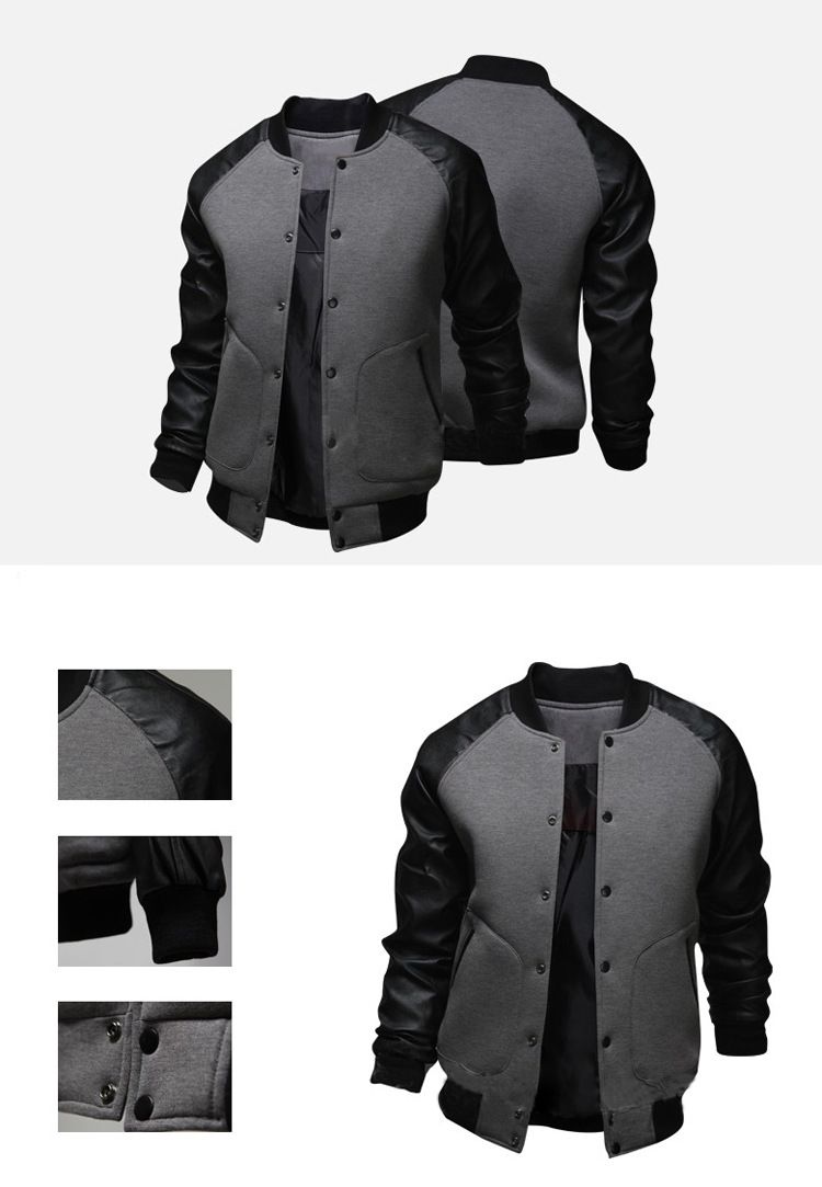 Men's Clothing supply new large pocket leather sleeve men's baseball jacket stand collar jacket J04_autovado.com