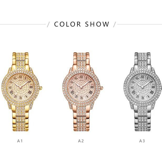 Electronic watches women's niche high-end diamond quartz watch student rose gold Roman pattern full of diamond women's watch_autovado.com