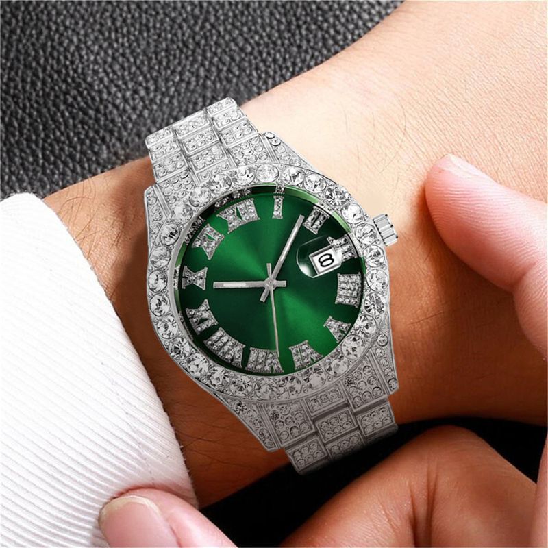 New men's steel belt quartz watch hip-hop business steel belt calendar men's full diamond men's watch men's_autovado.com