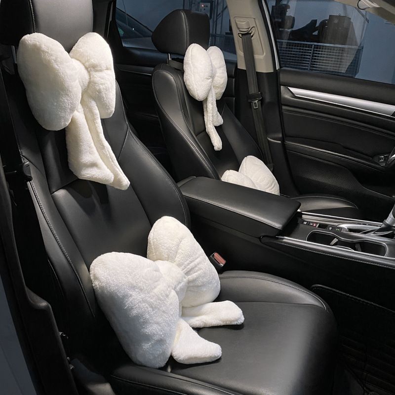 Car Winter Headrest Plush Neck Pillow Internet Popular Cute Bow Car Seat Winter Car Lumbar Headrest_autovado.com
