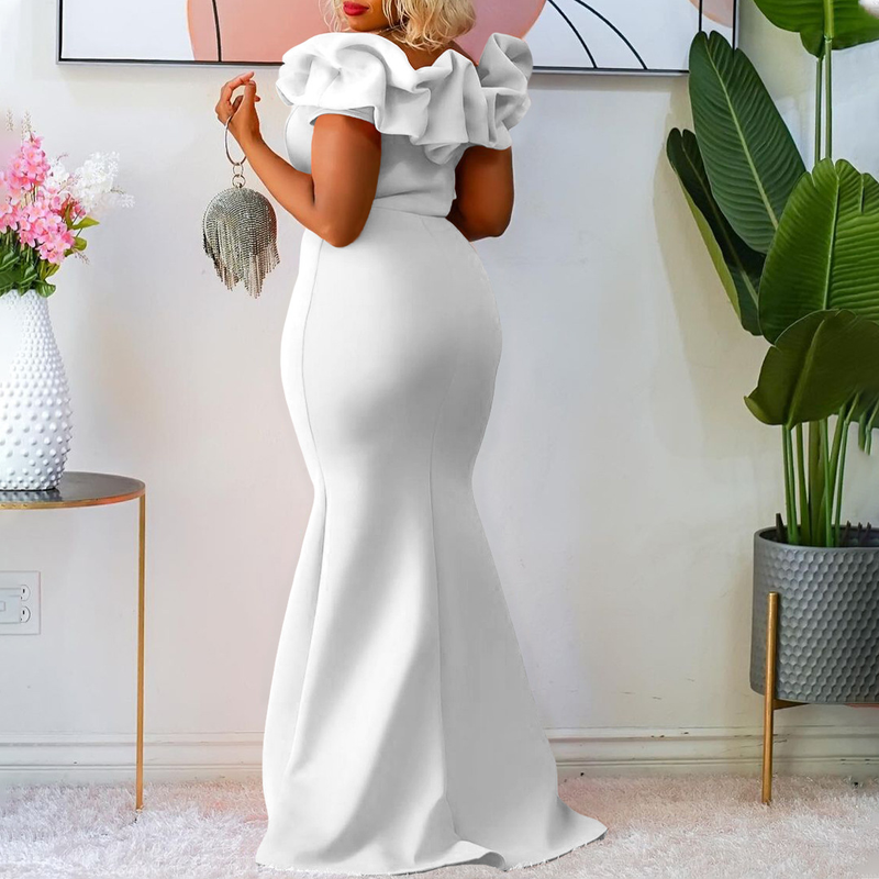 Women's Clothing new solid color fishtail skirt fungus edge slim evening dress_autovado.com