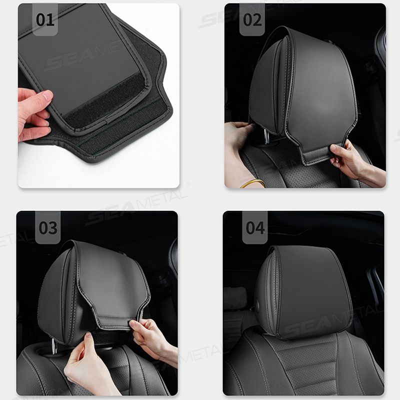 SEAMETAL Headrest Premium Leatherette Seat Pillow Case Dustproof Neck Support Protector Cover For Car Accessories_autovado.com