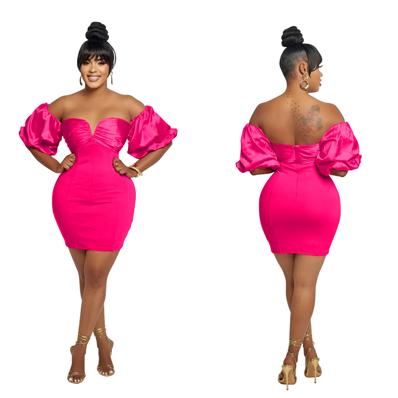 Women's Clothing fashion women's solid color short-sleeved pleated backless skirt dress_autovado.com