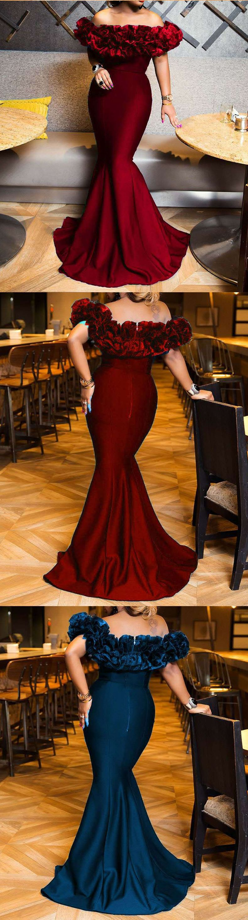 Women's Ruffle One Shoulder Slim Small Trailing Dresses_autovado.com