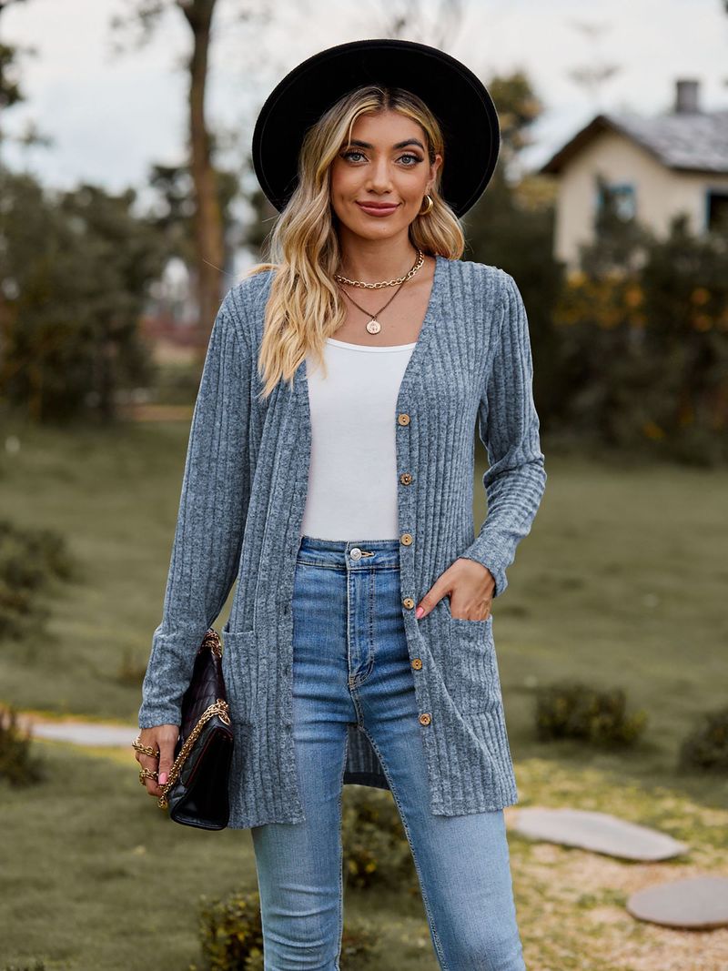 New women's clothing women's brushed pit strip solid color long-sleeved women's cardigan jacket_autovado.com