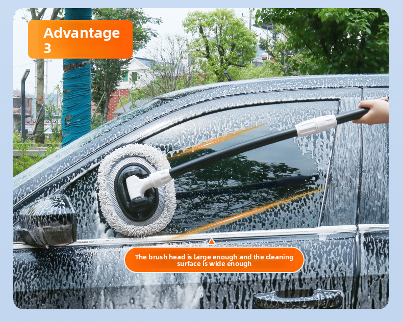 Wash Mop With Large Handle, Curved Rod, Labor-saving, Extendable, Detachable, Car Brush, Automotive Cleaning Tool_autovado.com