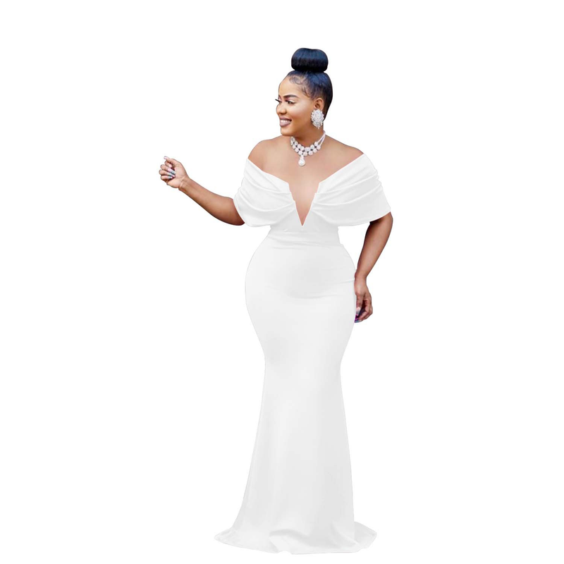 Women's Clothing fashion women's solid color one-shoulder deep V backless fishtail dress_autovado.com