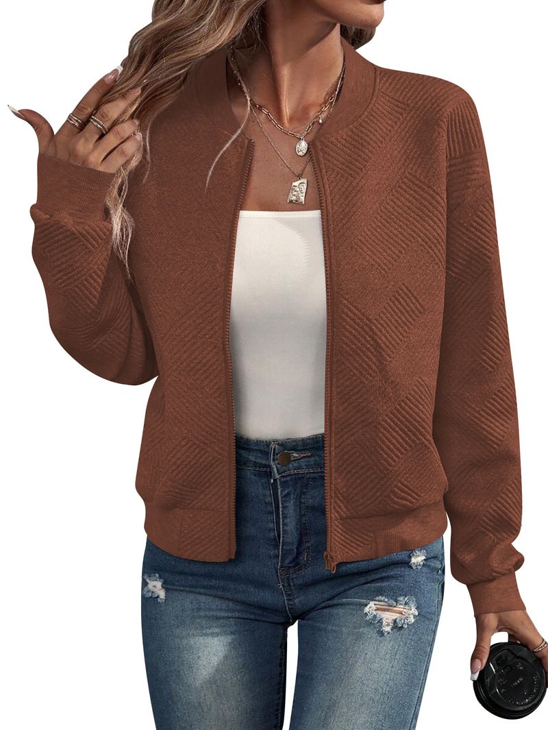 Women's Clothing new solid color zipper jacket baseball collar casual jacket_autovado.com