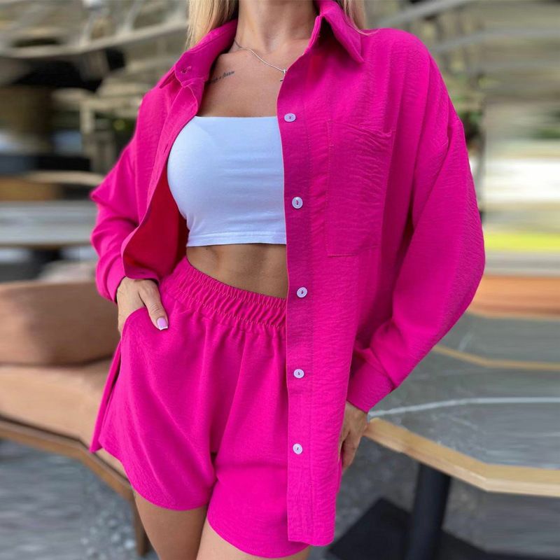 Women's Clothing ladies long-sleeved shorts loose casual women's clothing two-piece suit_autovado.com