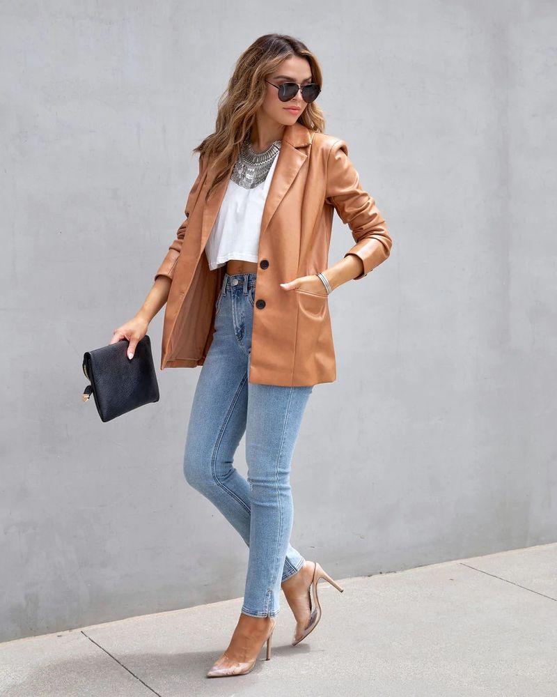 Women's Clothing Street Style Pure Color Casual Fashion Three color Leather Jacket _autovado.com
