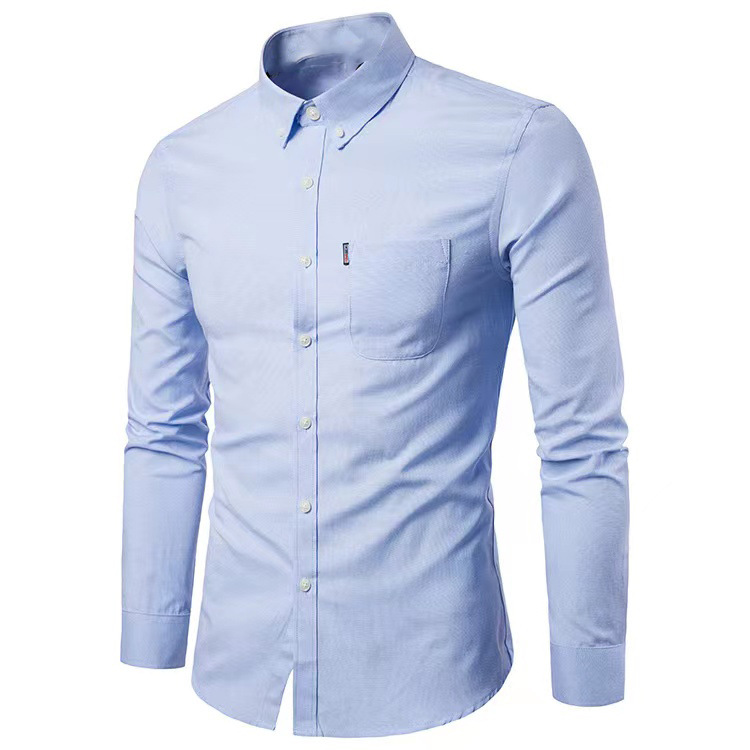 Men's long sleeve shirt Men's shirt Korean version of non-ironing slim solid color young casual men's wear_autovado.com