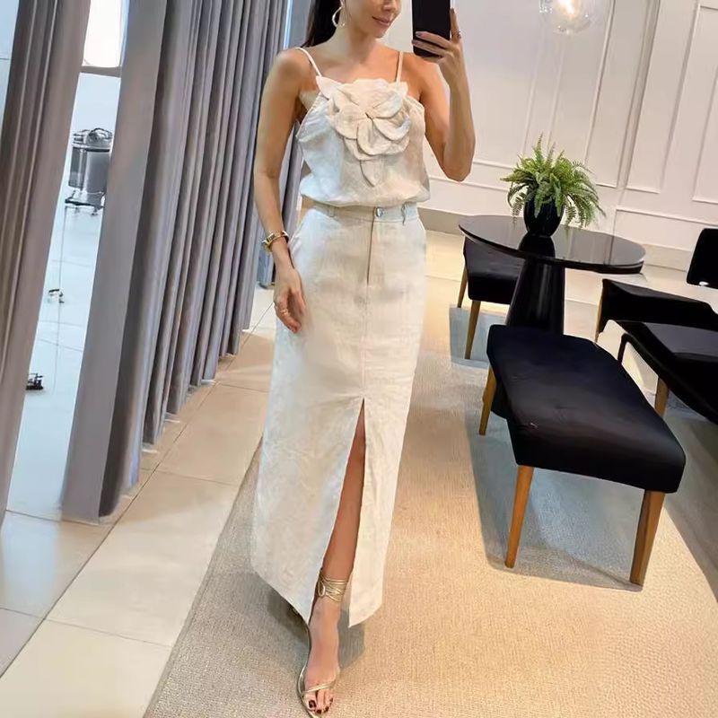 Holiday Daily Women's Streetwear Solid Color Linen Cotton Skirt Sets Skirt Sets_autovado.com