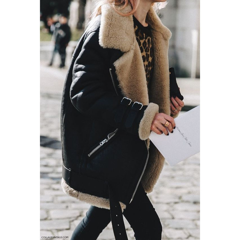 Women's Clothing popular motorcycle deerskin velvet lambswool coat women's lapel fur cotton coat 0055_autovado.com