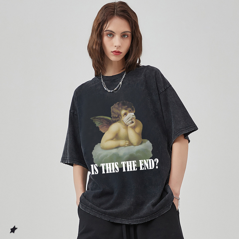 Man's clothing High street vintage do old wings kids print short-sleeved T-shirt crew-neck tops cross border for men and women_autovado.com