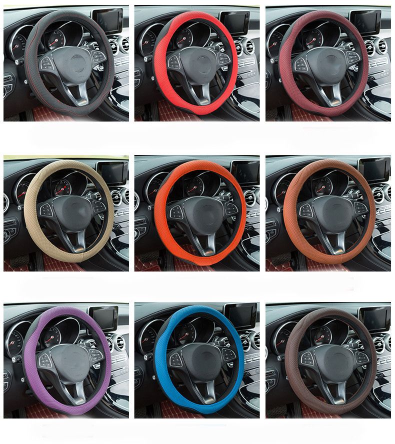 Double Needle Leather Steering Wheel With Two Color Splicing Circular Car Cover, Minimalist Sports Windmill Handle Cover_autovado.com