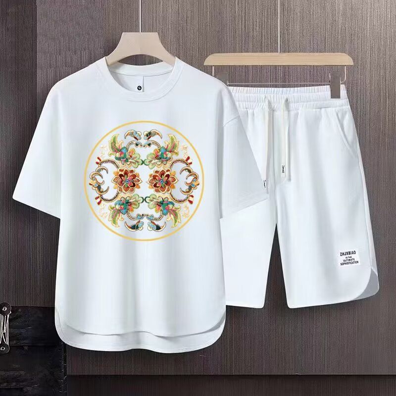 Men's Clothing 2024 Waffle Casual Summer Suit Men's Loose Teen Short sleeved T shirt Shorts Handsome Two piece Suit_autovado.com