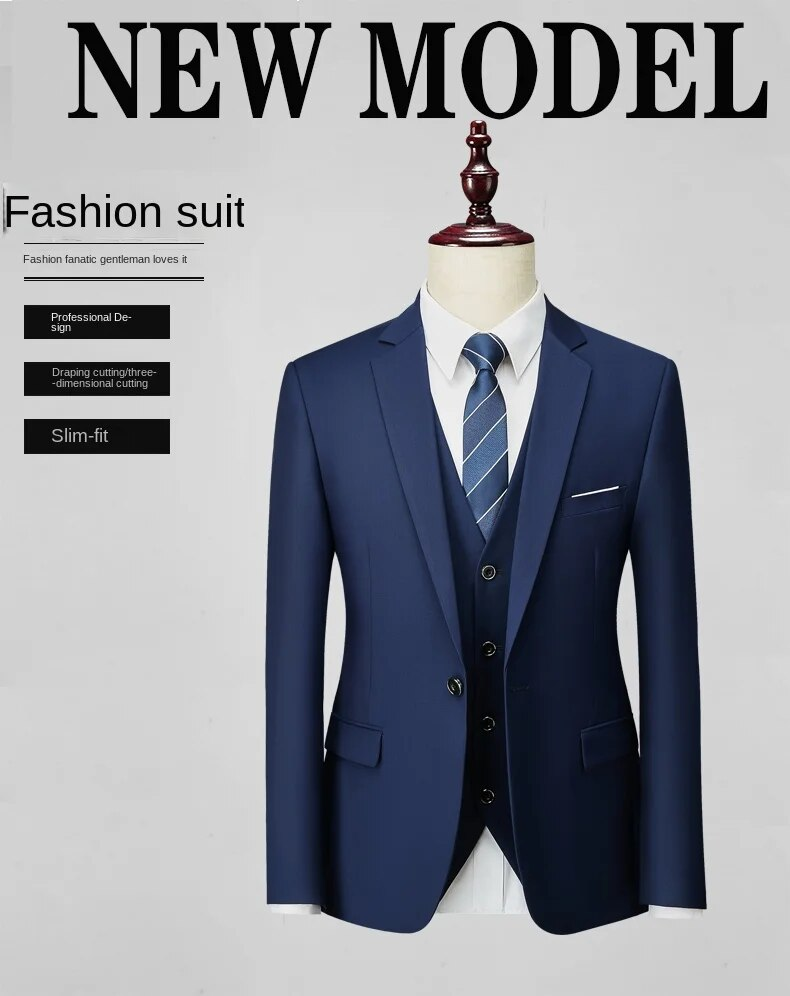 High Quality Men Suit Set Blazers Business 3 Pieces Formal Vest Pants Full Coats 2024 Wedd Elegant Jackets Free_autovado.com