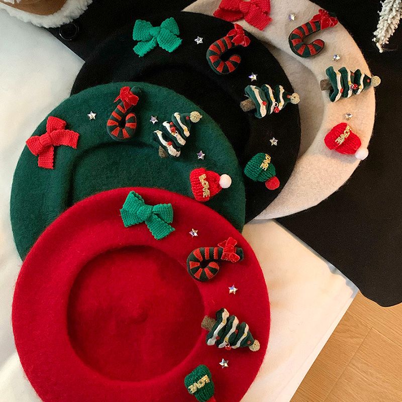 Hot Sale Christmas Wool Beret Cap Vintage Female Winter Warm Red Green Painter Hat For Women Xmas Party Dress Up Headwear New_autovado.com