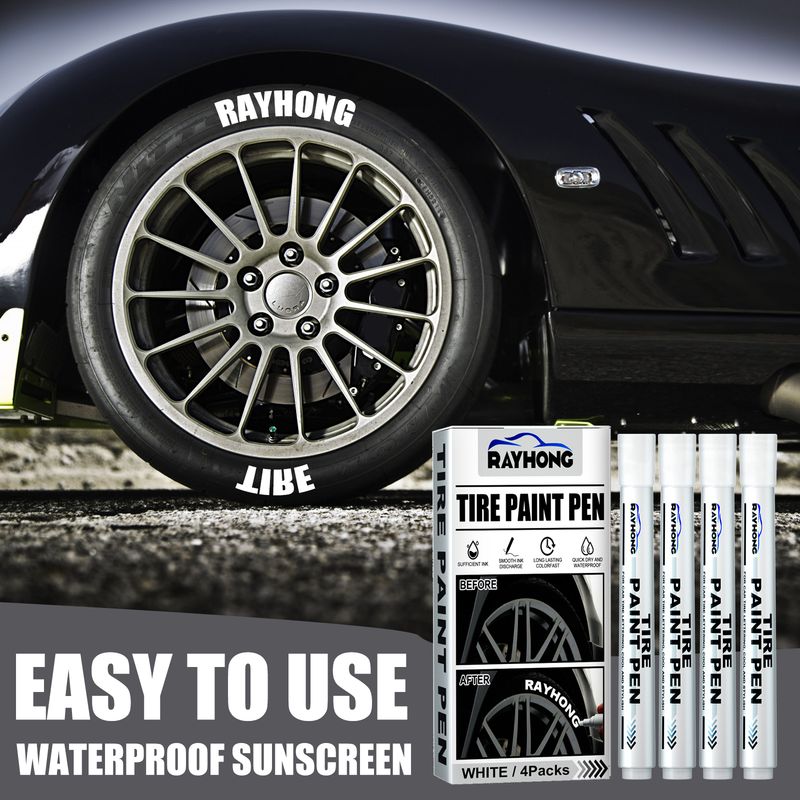 Rayhong 4pcs/set Tire Paint Pen, Car Tire Letter Pen Decorative Modification Supplies Graffiti Tracing Birthmark Pen_autovado.com