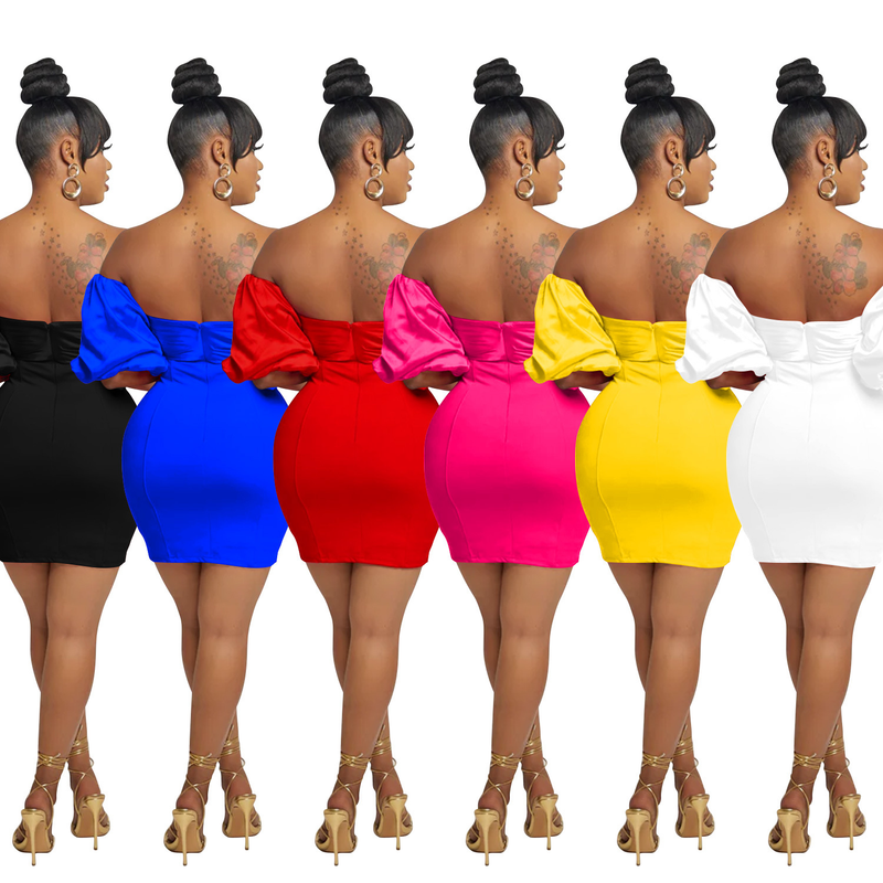 Women's Clothing fashion women's solid color short-sleeved pleated backless skirt dress_autovado.com