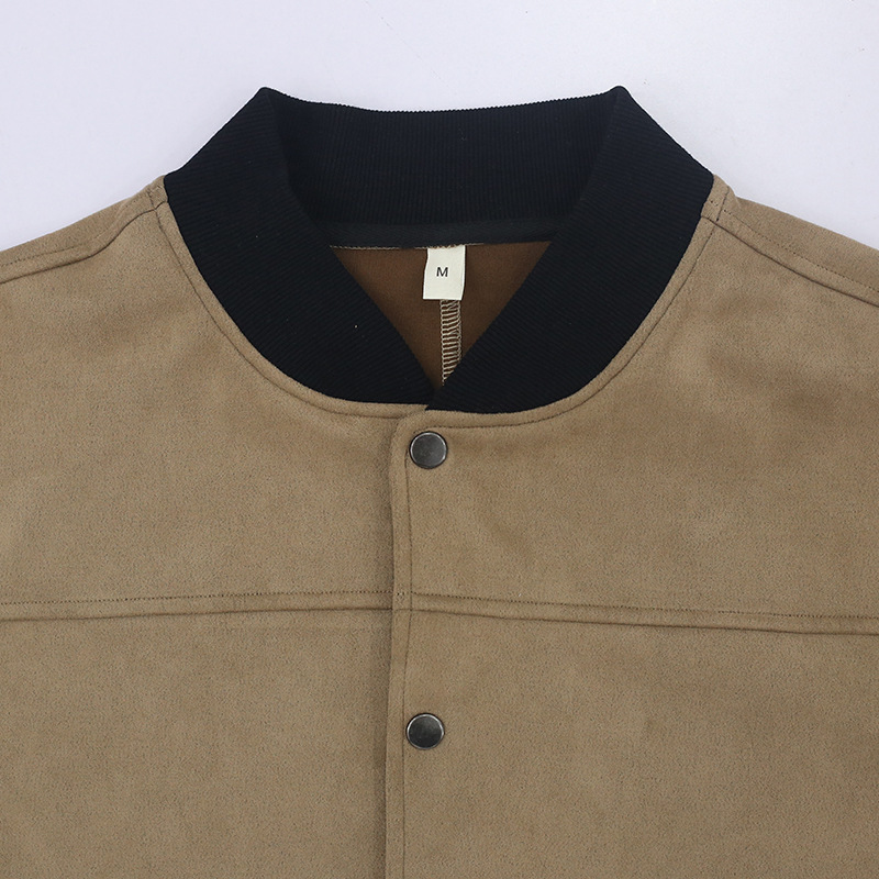 Man's clothing Suede stand collar men's button-up cardigan jacket casual trendy coat for men_autovado.com