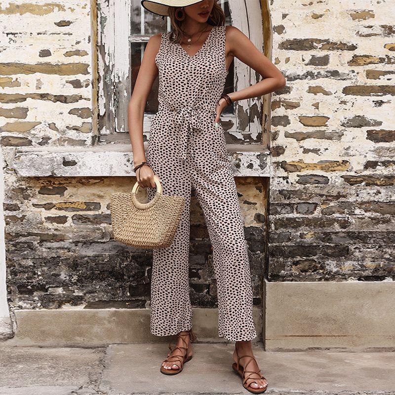 Printed fashion pants with straight tube leopard print jumpsuit_autovado.com