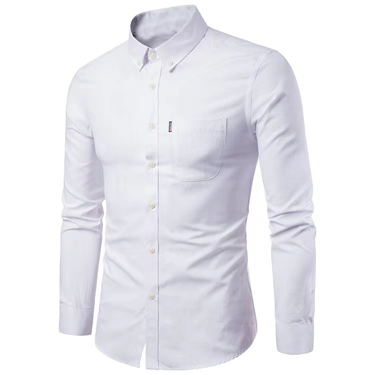 Men's long sleeve shirt Men's shirt Korean version of non-ironing slim solid color young casual men's wear_autovado.com