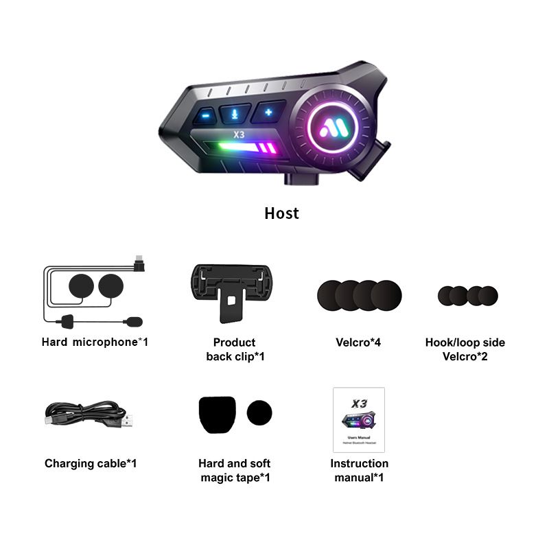 X3 Motorcycle Helmet Bluetooth Heavy Bass Waterproof Noise Reduction Wireless Cross-Brand Dual Intercom Riding Headset_autovado.com