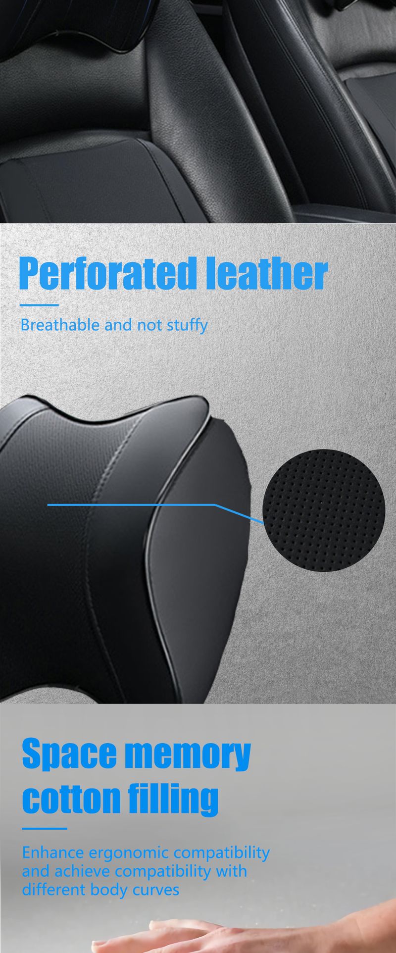 Car Memory Cotton Neck Pillow Four Seasons Universal Support Breathable Relieve Pressure Leather Headrest Automotive_autovado.com