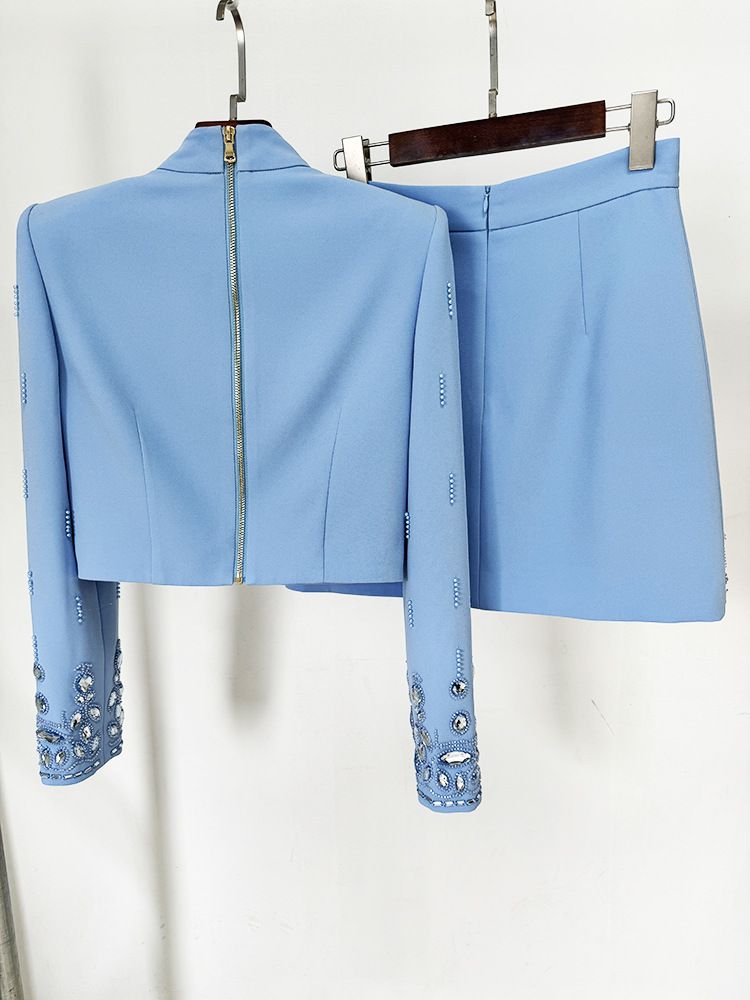 Women's Clothing celebrity fashion new heavy beaded diamond short top skirt suit two piece suit_autovado.com