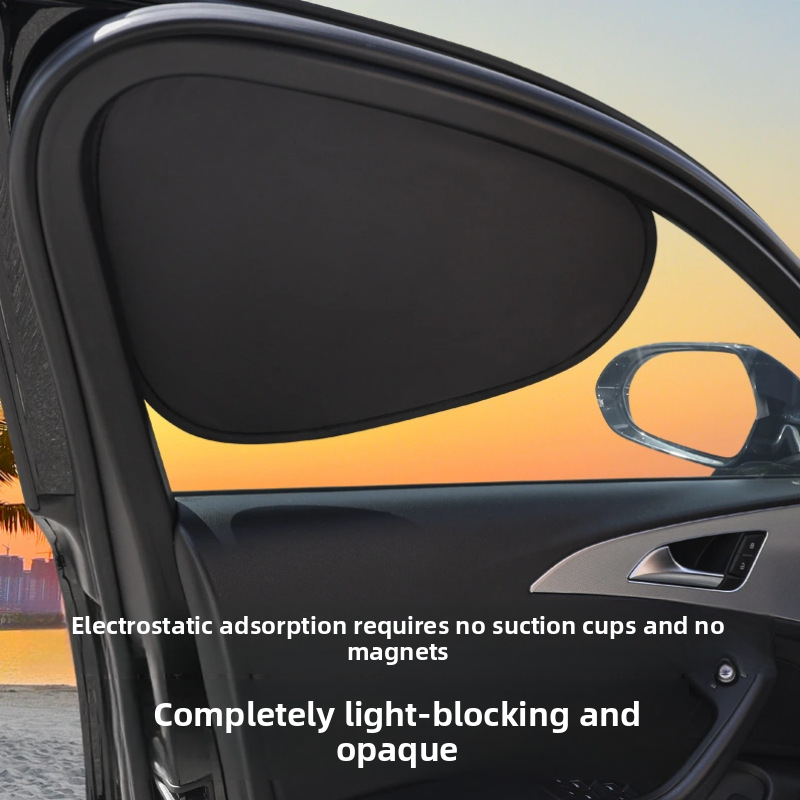 Black Non-Transparent Static Cling Film Sunshade, Full Sun Protection, Quick Installation Car Sunshade Curtain Side_autovado.com