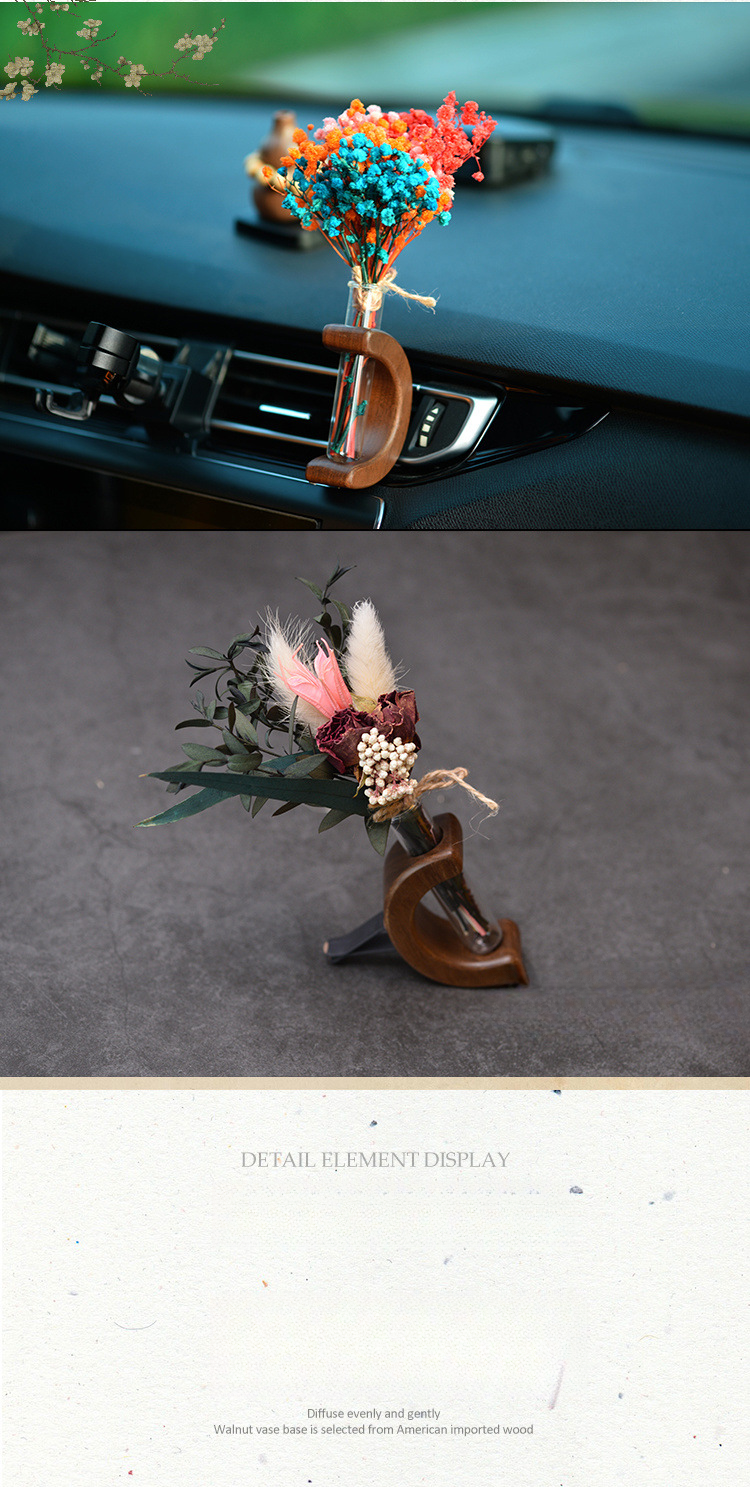 Car air outlet special car mounted vase center console hydroponic flower holder interior decoration solid wood ornament_autovado.com