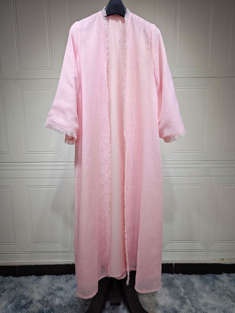 Women's Clothing Middle Eastern solid color modest long skirt modern fashion cotton and linen cardigan outer cloak Muslim abaya_autovado.com