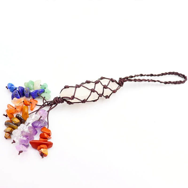 Natural Colorful Stone Car Hanging Crystal Gravel Tassel Dream Net Woven Pendant Car Indoor Yoga Ornaments_autovado.com